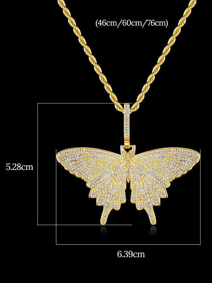 Brass Cubic Zirconia Butterfly Hip Hop Necklace