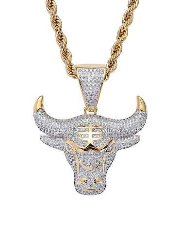 Collar de hip hop con cabeza de toro y circonitas cúbicas de latón