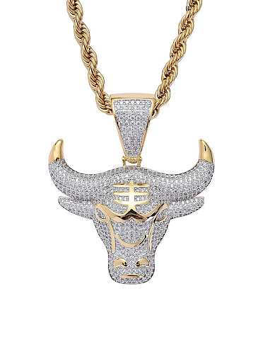 Brass Cubic Zirconia Bull head Hip Hop Necklace