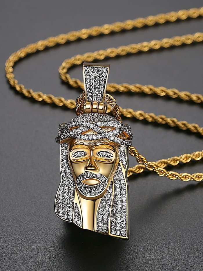 Copper Face Cubic Zirconia Irregular Hip Hop Necklace