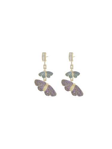 Brass Cubic Zirconia Butterfly Dainty Drop Earring
