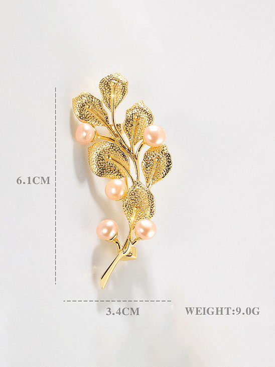 Brass Imitation Pearl Leaf Minimalist Brooch