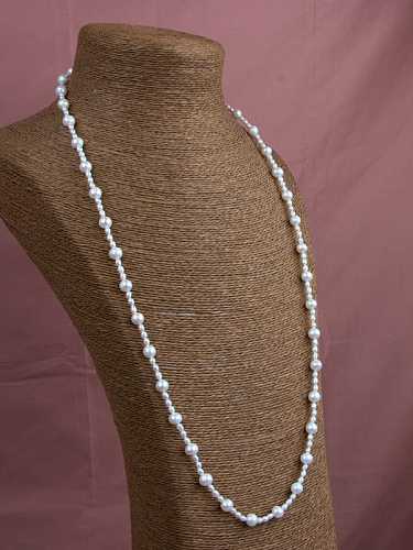 Brass Freshwater Pearl Geometric Minimalist Long Strand Necklace