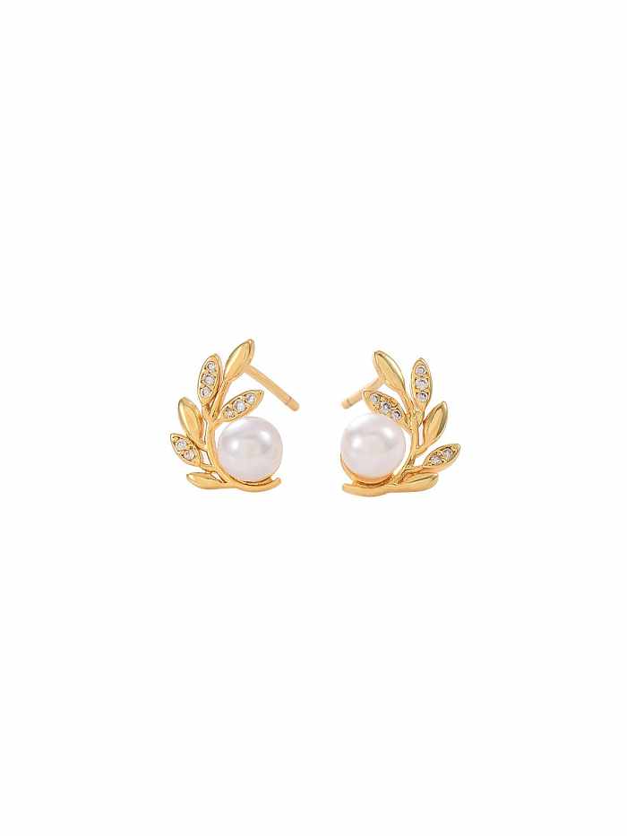 Brass Cubic Zirconia Leaf Dainty Stud Earring