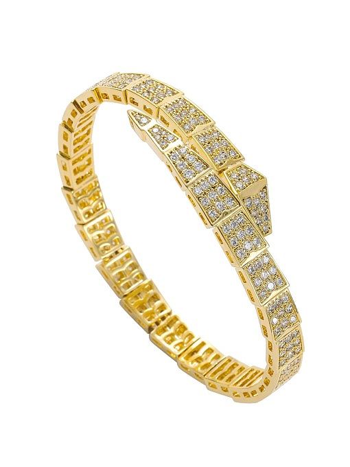 Brass Cubic Zirconia Snake Dainty Cuff Bangle