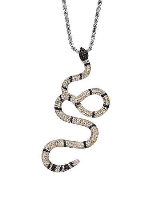 Brass Cubic Zirconia Snake Hip Hop Necklace