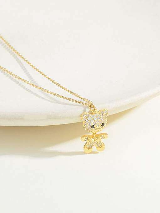 Brass Cubic Zirconia Bear Dainty Necklace