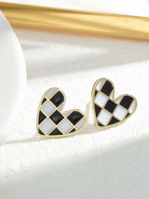 Brass Enamel Heart Dainty Stud Earring