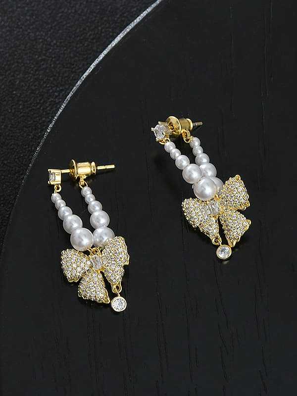 Boucles d'Oreilles Dainty en Laiton avec Perle d'Imitation Bowknot