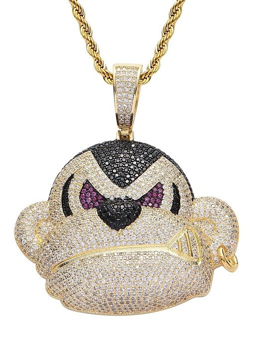 Collar de hip hop con mono de circonita cúbica de latón