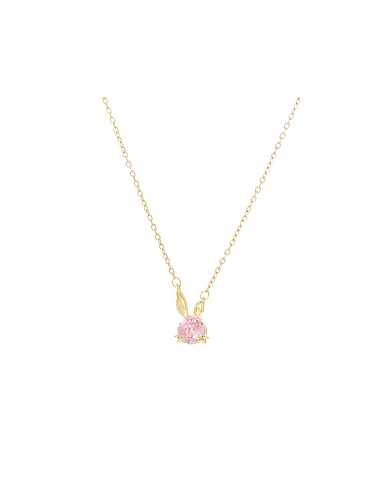 Brass Cubic Zirconia Pink Rabbit Dainty Necklace