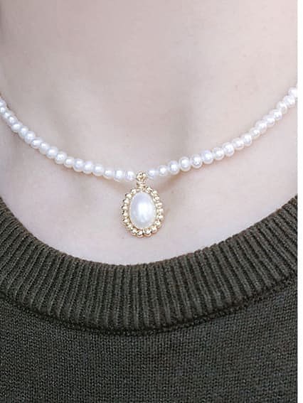 Brass Freshwater Pearl Round Minimalist Necklace