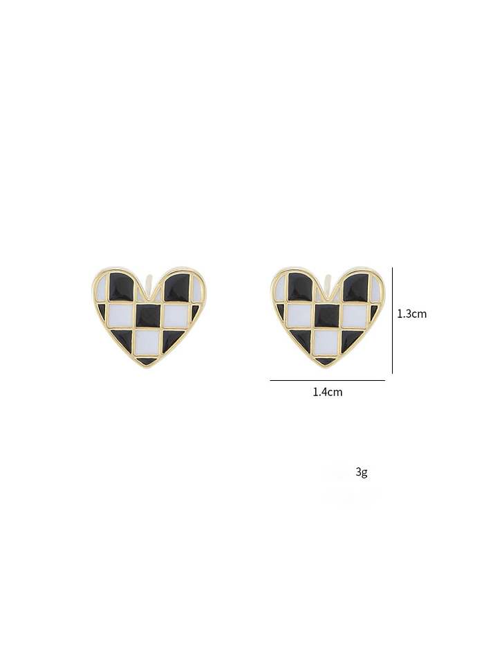 Brass Enamel Heart Dainty Stud Earring