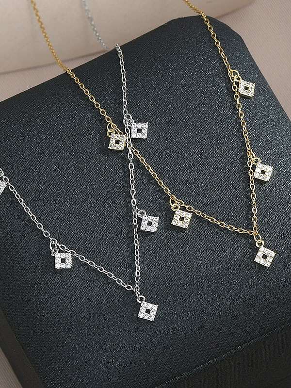 Messing Zirkonia geometrische minimalistische Halskette