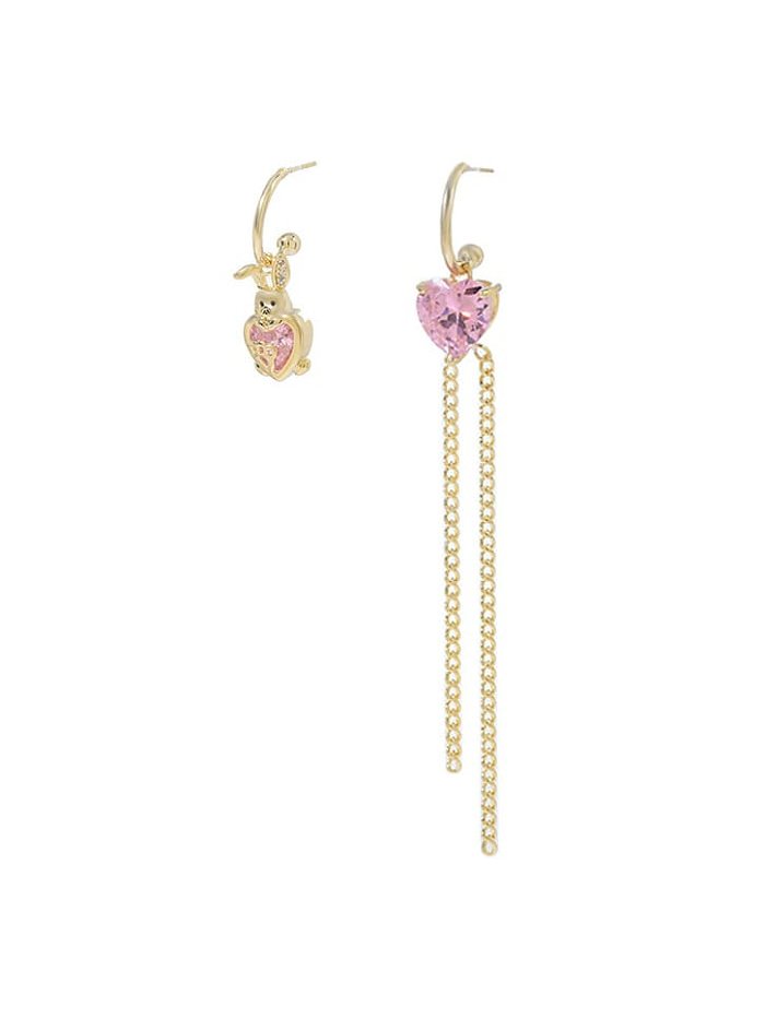 Brass Cubic Zirconia Pink Tassel Dainty Threader Earring