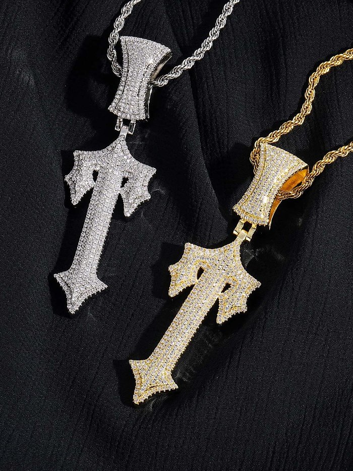 Collar Cubano Tendencia Cruz Zirconia Cúbico Latón