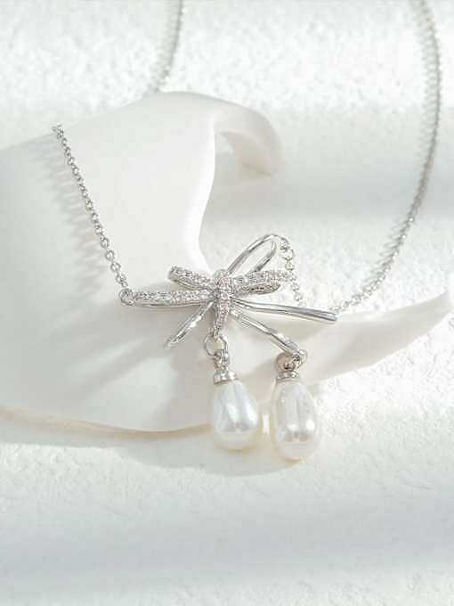 Brass Cubic Zirconia Bowknot Dainty Necklace
