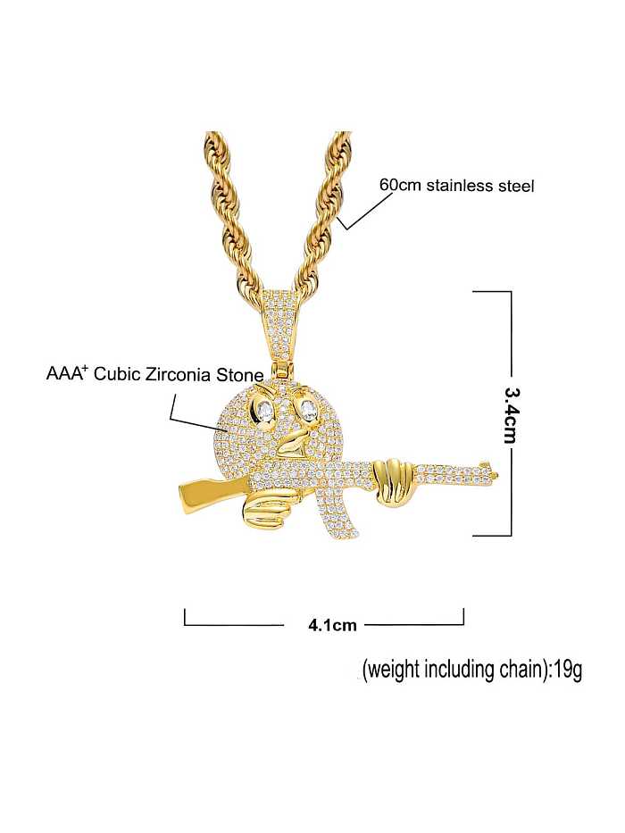 Latón Cubic Zirconia Cartoon emoji holding gun Hip Hop Collar