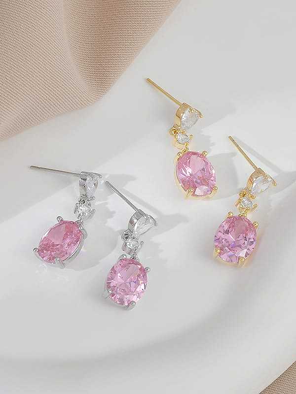 Brass Cubic Zirconia Pink Geometric Dainty Stud Earring
