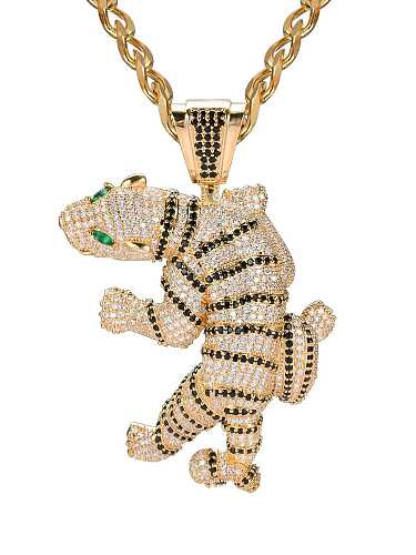 Brass Cubic Zirconia Tiger Hip Hop Necklace