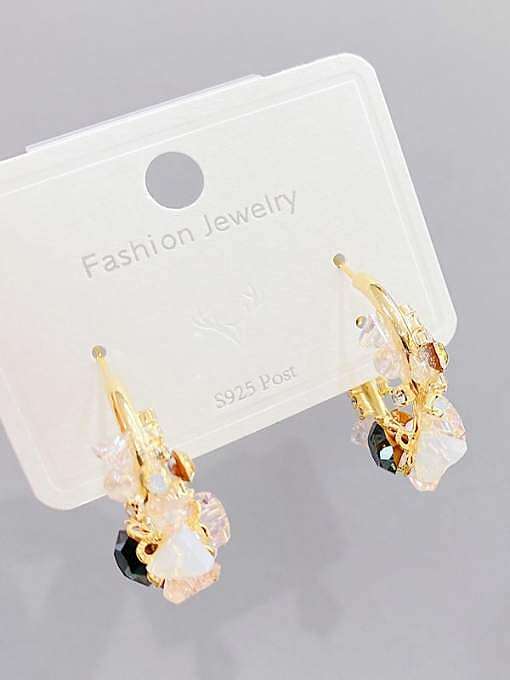 Brass Crystal Flower Dainty Stud Earring