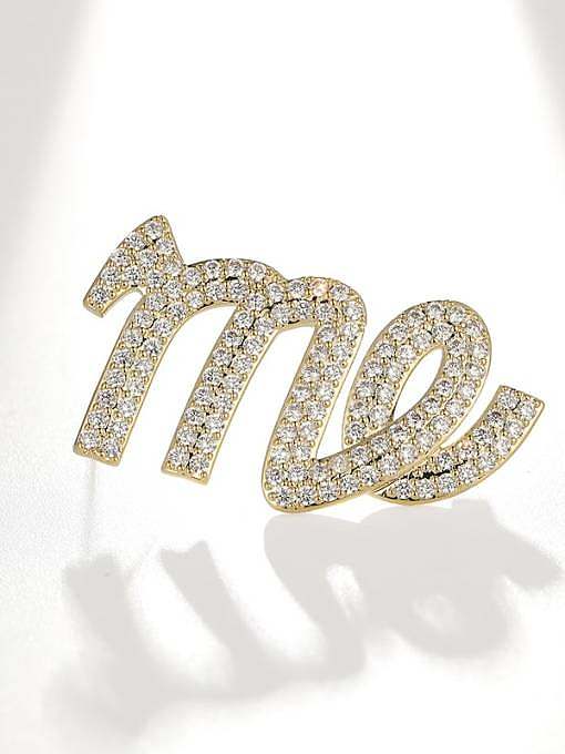 Brass Cubic Zirconia Letter Dainty Brooch