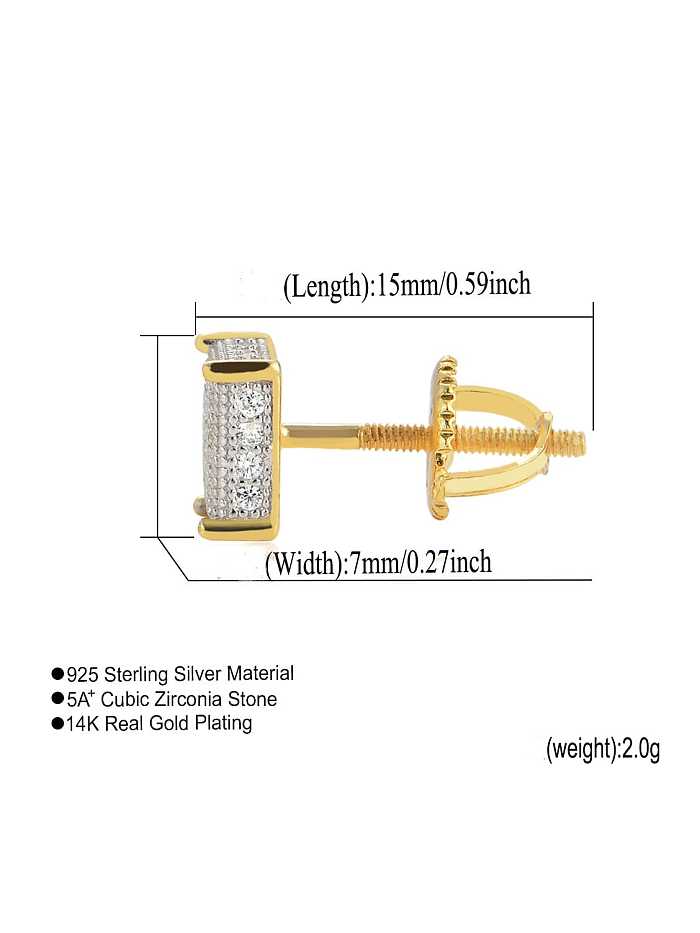 925 Sterling Silver Cubic Zirconia Square Dainty Stud Earring