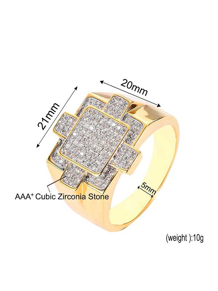 Anillo de hip hop geométrico con circonita cúbica de latón