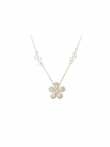 Brass Cubic Zirconia Flower Dainty Necklace