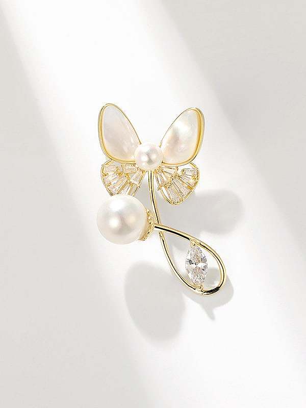 Brass Freshwater Pearl Butterfly Dainty Brooch