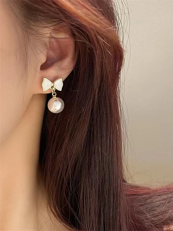 Brass Imitation Pearl Bowknot Dainty Stud Earring