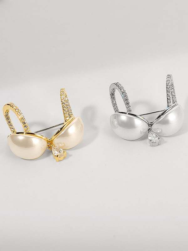 Brass Imitation Pearl Glasses Trend Brooch