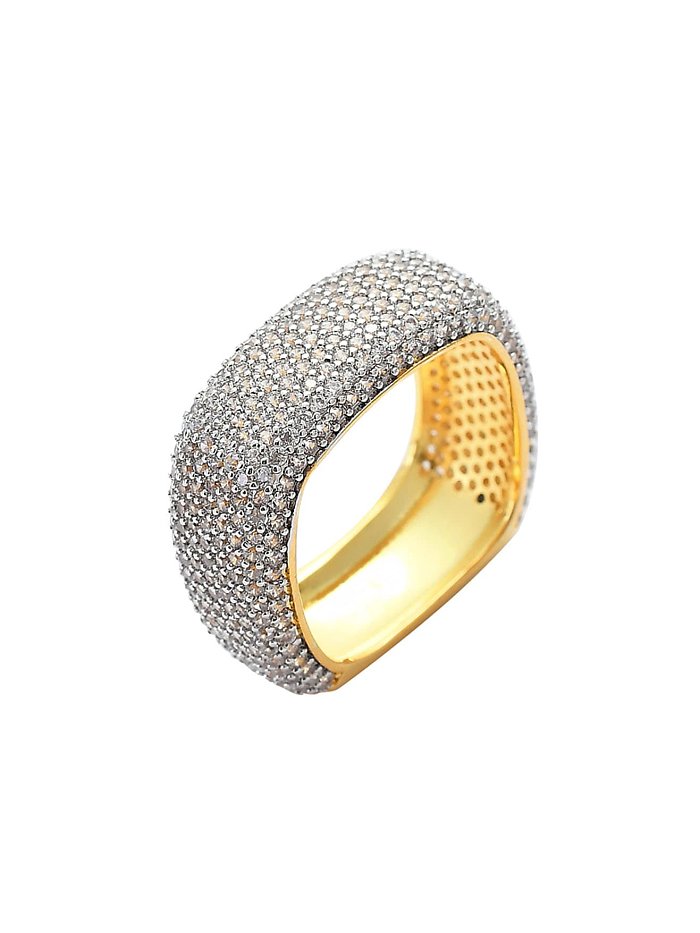 Brass Cubic Zirconia Geometric Hip Hop Band Ring