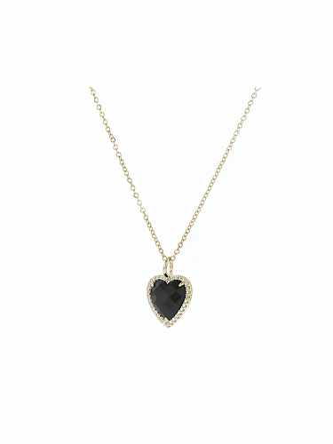 Zierliche Halskette mit schwarzem Zirkonia-Herz aus Messing