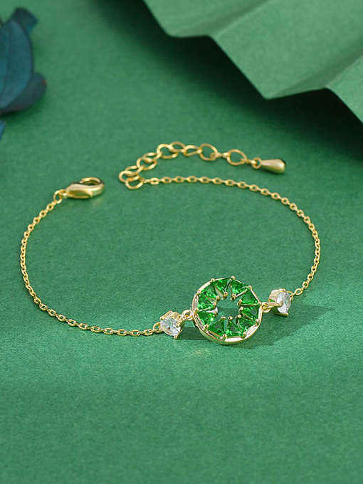 Rundes, zierliches Armband aus Messing mit kubischem Zirkonia in Grün
