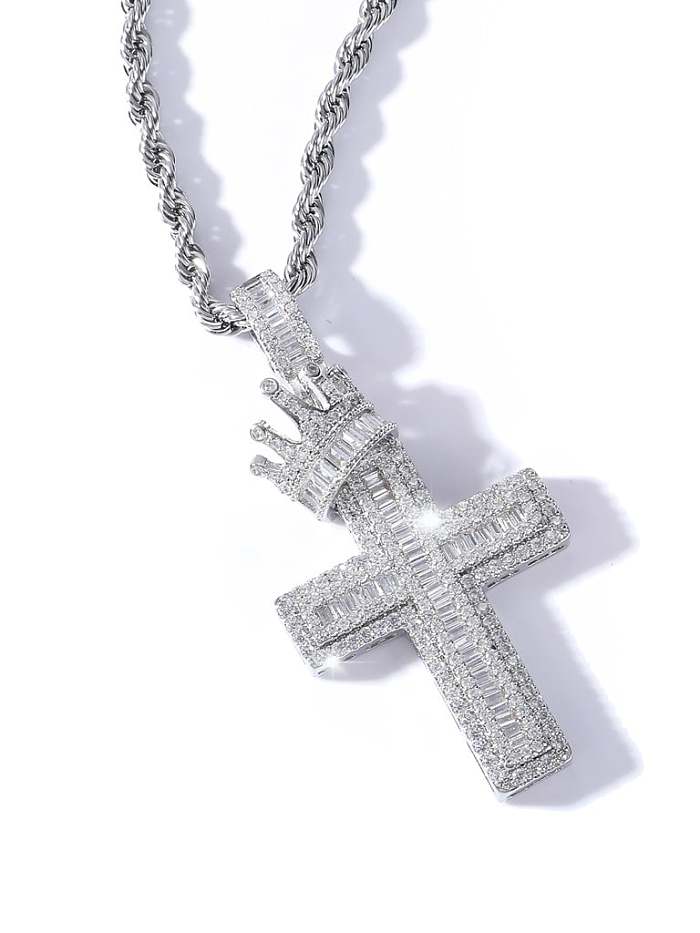 Brass Cubic Zirconia Cross Hip Hop Necklace