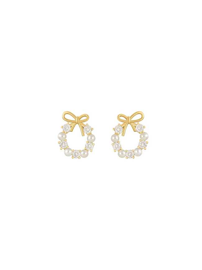 Brass Cubic Zirconia Bowknot Dainty Stud Earring