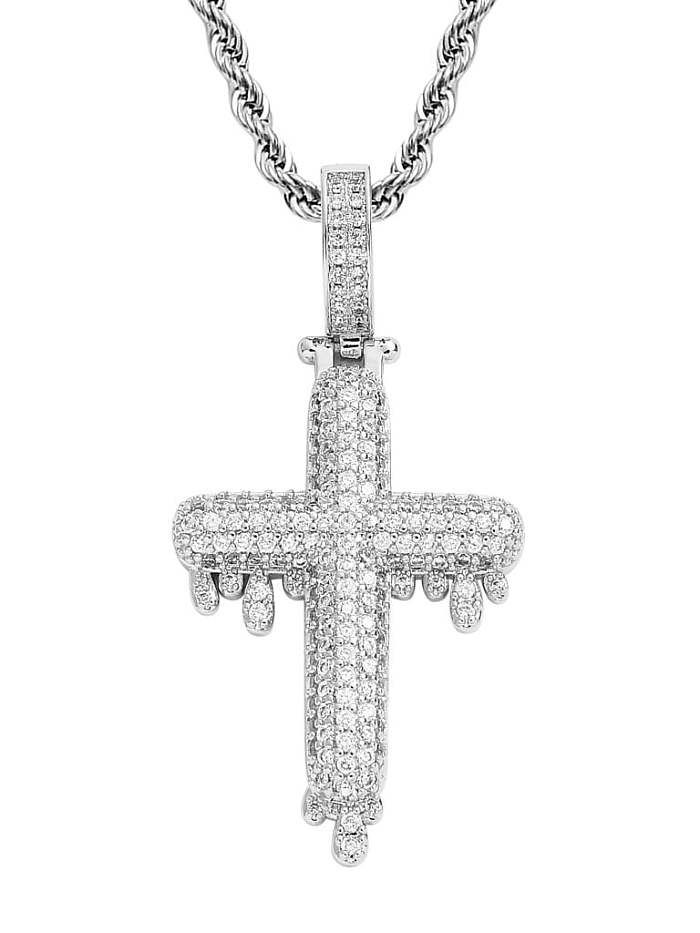 Brass Cubic Zirconia Cross Hip Hop Necklace
