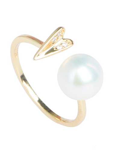 Brass Freshwater Pearl Heart Vintage Band Ring