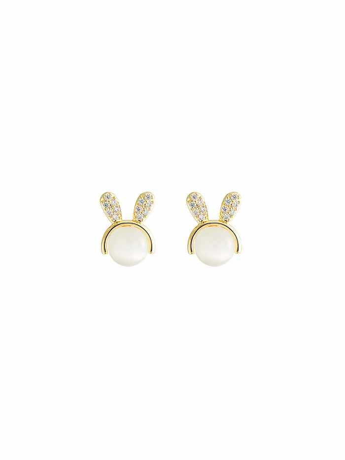 Brass Cats Eye Rabbit Dainty Stud Earring