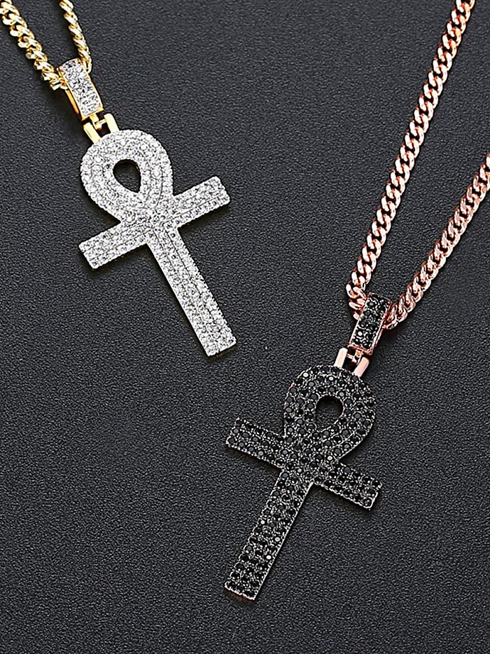 Copper Cubic Zirconia Key Hip Hop Necklace
