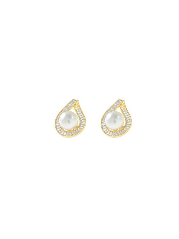 Brass Imitation Pearl Water Drop Trend Stud Earring