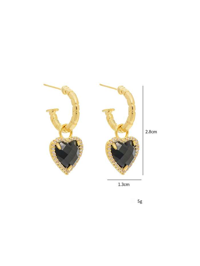 Brass Cubic Zirconia Black Heart Vintage Drop Earring