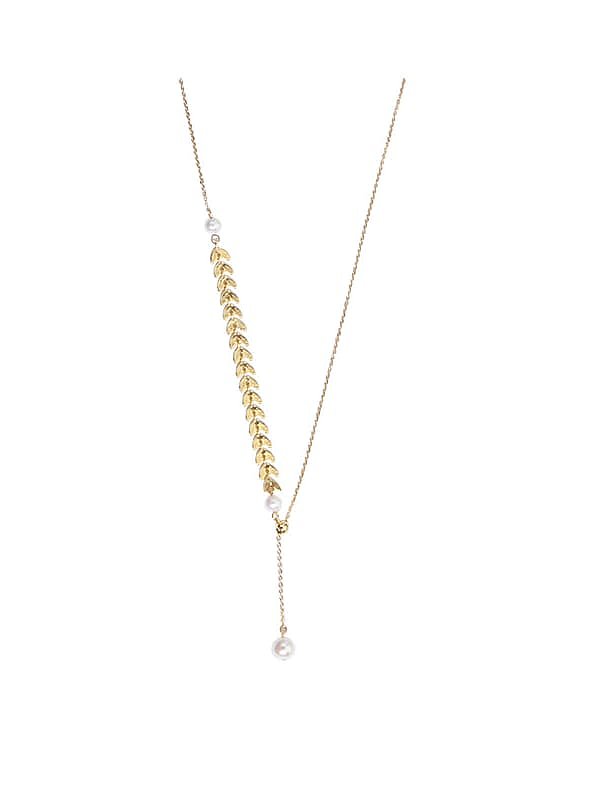Brass Freshwater Pearl Irregular Wheat Minimalist Lariat Necklace