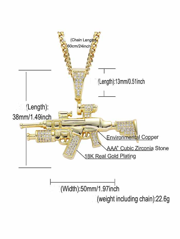 Brass Cubic Zirconia Sniper rifle Hip Hop Necklace