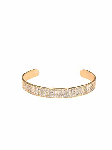 Brass Cubic Zirconia Geometric Minimalist Cuff Bangle