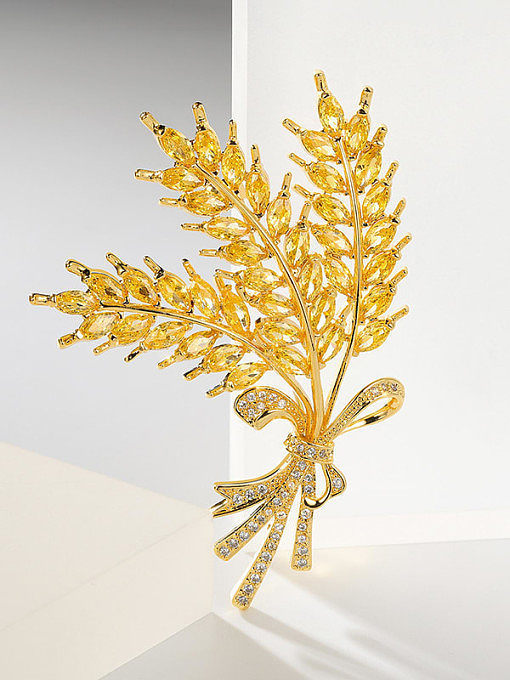 Brass Cubic Zirconia Wheatear Luxury Brooch