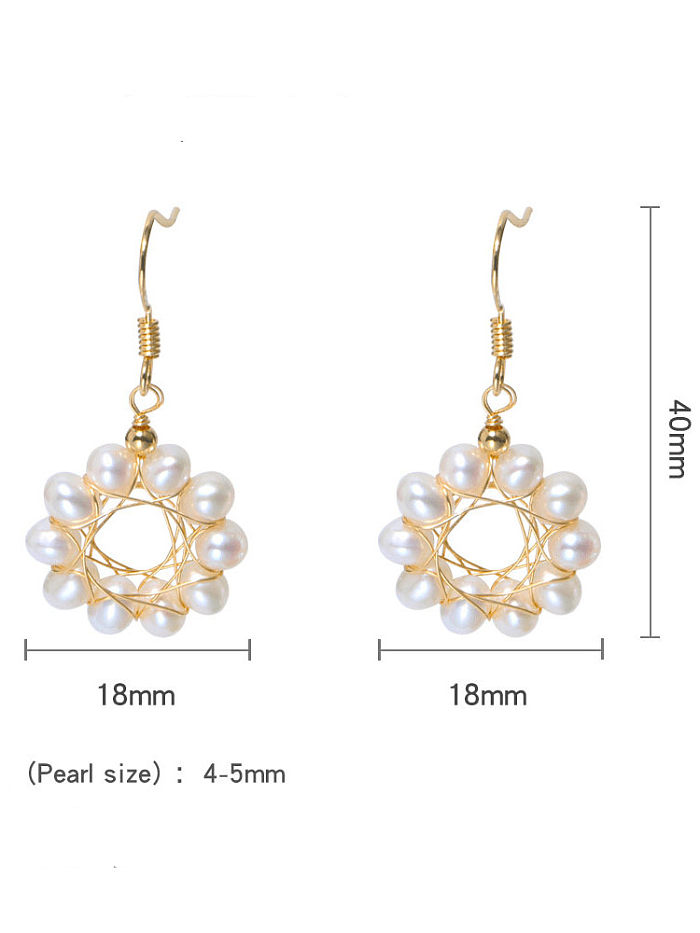 Brass Freshwater Pearl Geometric Minimalist Hook Earring