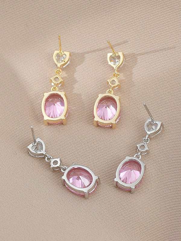 Brass Cubic Zirconia Pink Geometric Dainty Stud Earring