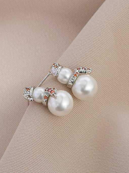 Brass Imitation Pearl Snowman Dainty Stud Earring